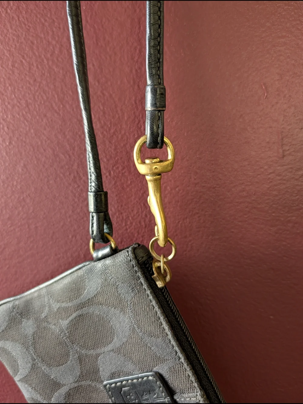 Coach Black Signature Monogram Wristlet Wallet with Gold Hardware w/ COA